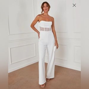Center Of Attention Strapless Lace Jumpsuit